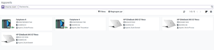 Liste des appareils