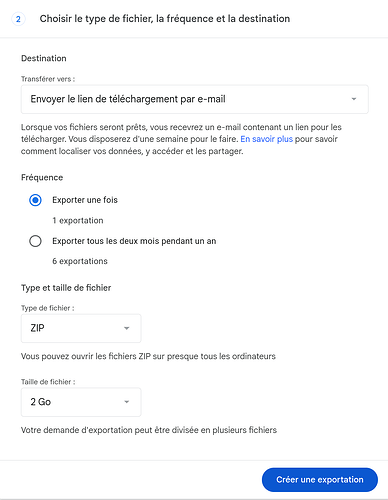 Créer une exportation